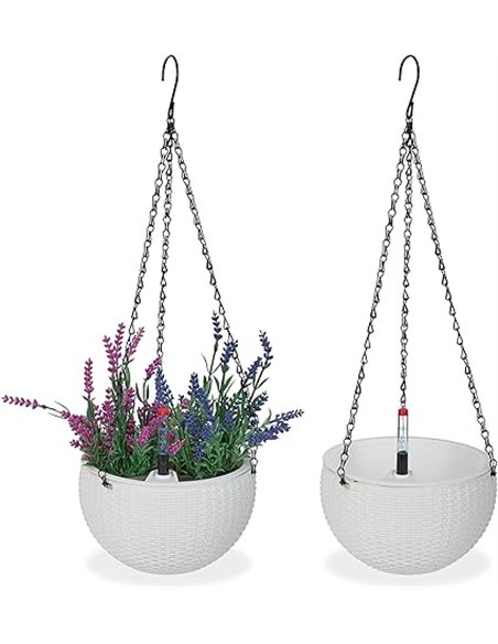 Relaxdays Almacenamiento, Juego de 2 Unidades Pack 2 Macetas Colgantes con Depósito de Agua, 54x18,5 cm, Maceteros Interior y Ex