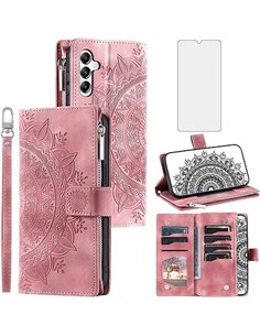 Asuwish Handyhülle für Samsung Galaxy A34 5G Hülle mit Folie Schutzfolie Kartenfach Klappbar Leder Blumen Geldbörse Ständer A 34