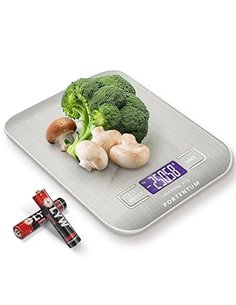 PORTENTUM - Peso de Cocina con Pantalla LCD, Acero Inoxidable, Balanza cocina precisa de 1 gramo a 5 kg/11 lbs       