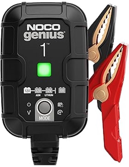 NOCO GENIUS1: Cargador de Batería 1A, 6V y 12V, Mantenedor y Desulfatador para Baterías de Plomo-Ácido y Litio de Coche y Moto  