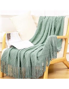 LumiSyne Manta De Punto con Flecos Color Sólido Borlas Clásica Diseño con Motivos Geométricos Comoda Suave Cubresofa Cubrecama M