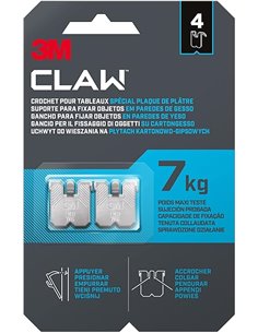 3M CLAW Ganchos para colgar cuadros en paredes de yeso, 4 Ganchos - Soporta hasta 7 kg - Adecuado para fijar objetos pesados, Es