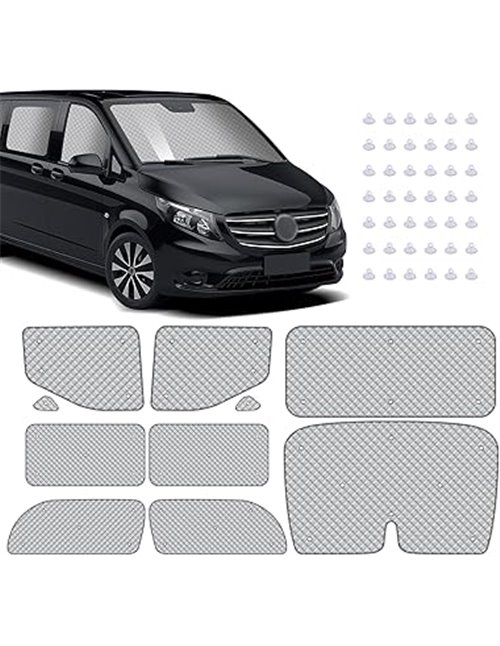 MaxEarn Juego de 10 persianas térmicas internas para VITO II W639/Viano LWB L2 2003-2014, kit de envoltura de parasol, cubierta 