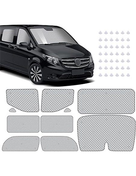 MaxEarn Juego de 10 persianas térmicas internas para VITO II W639/Viano LWB L2 2003-2014, kit de envoltura de parasol, cubierta 