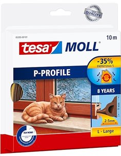 Tesa 05395-00101 Burlete de caucho perfil P, Color marrón, 10 m x 9 mm       