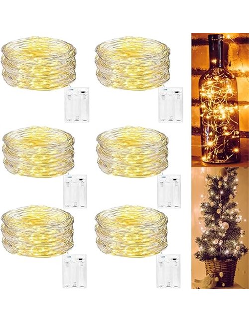 DazSpirit LED luces de hadas con batería - 6 piezas [5M 50 LED] IP44 alambre de plata impermeable LED cadena de luces de hadas p