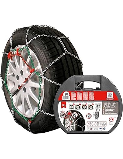 RD9 - Cadenas de nieve metálicas RD9 mm, talla Nº 90, set 2 uds, guantes incluidos       