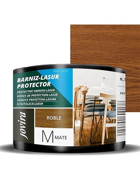 JOVIRA PINTURAS BARNIZ-LASUR Protector Mate al Agua. Protege, decora y embellece todo tipo de madera. (375 Mililitros, Roble)   