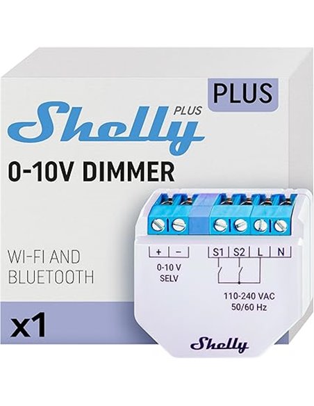 Shelly Plus 0-10V Dimmer - Módulo Regulador de Luz W-Fi & Bluetooth, Atenuador Inalámbrico para regulable LED, No necesita hub, 
