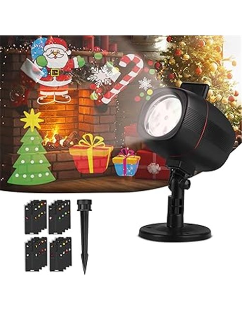 OUSFOT Proyector de luz navideña, IP65 Proyector navideño para interiores y exteriores con 16 lentes intercambiables 2 en 1 Inst