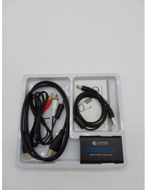 eSynic HDMI Audio Extractor 4K HDMI Extractor de Audio Portátil HDMI a HDMI Convertidor Adaptador HDMI a 3,5 mm con cable de 3,5
