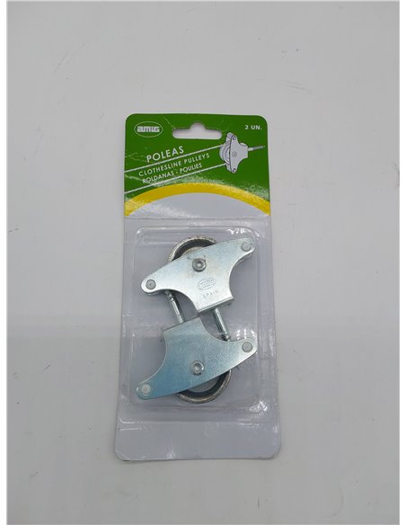 Amig - Polea para tendederos de ropa | Acero | Roldana metálica de 39mm | Incluye tornillo de sujeción y guías       