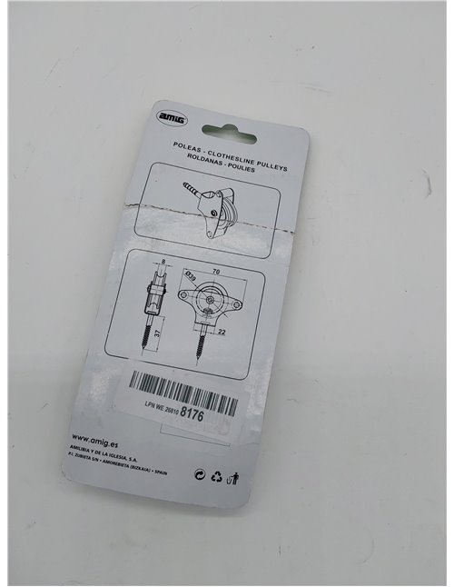 Amig - Polea para tendederos de ropa | Acero | Roldana metálica de 39mm | Incluye tornillo de sujeción y guías       