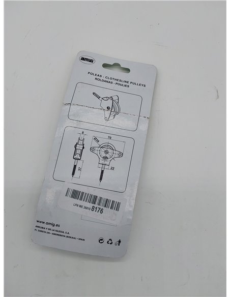 Amig - Polea para tendederos de ropa | Acero | Roldana metálica de 39mm | Incluye tornillo de sujeción y guías       