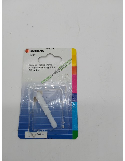 Reductor GARDENA: conector de manguera de plástico, para conectar mangueras de 8 mm y 6 mm, blanco (7321-20)       