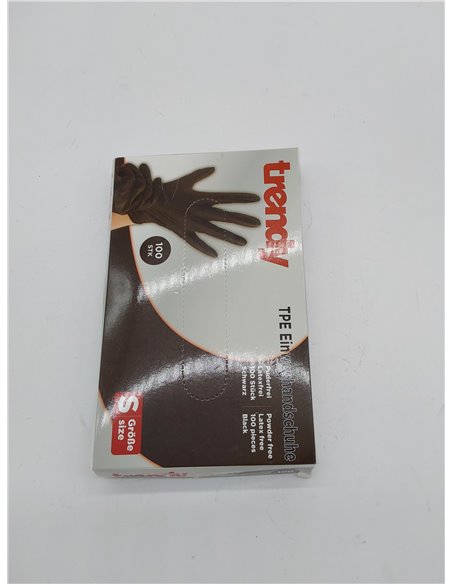 Guantes desechables de elastómero termoplástico, color negro, contenido: 100 unidades, sin polvo, sin látex (S)       