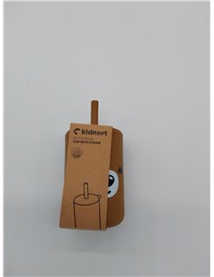 kidnort Taza de silicona con pajita y tapa para niños, 200 ml, diseño de oso (marrón) 2