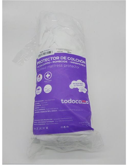 Todocama – Protector de colchón Acolchado antiácaros con Membrana Transpirable e Impermeable y Tratamiento Sanitario. (Cama 80 x