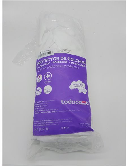 Todocama – Protector de colchón Acolchado antiácaros con Membrana Transpirable e Impermeable y Tratamiento Sanitario. (Cama 80 x