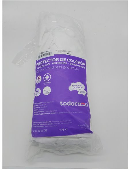 Todocama – Protector de colchón Acolchado antiácaros con Membrana Transpirable e Impermeable y Tratamiento Sanitario. (Cama 80 x