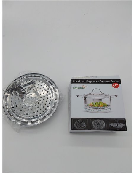 BangShou Cesta Vaporera Plegable de Acero Inoxidable 9'' Steamer Cesta Plegable Vaporera con Asa Extraíble para Verduras y Fruta