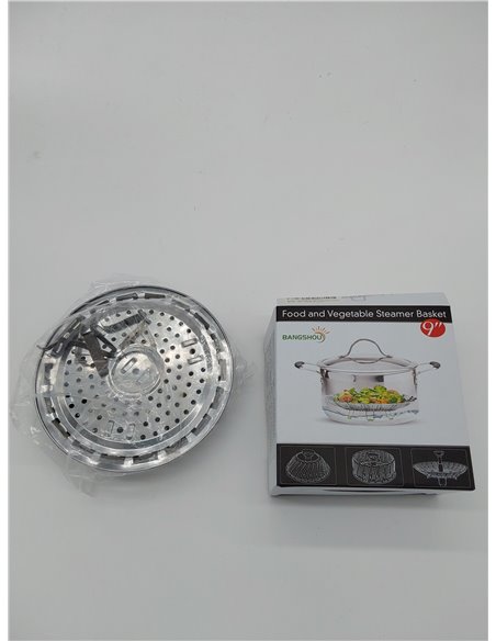 BangShou Cesta Vaporera Plegable de Acero Inoxidable 9'' Steamer Cesta Plegable Vaporera con Asa Extraíble para Verduras y Fruta