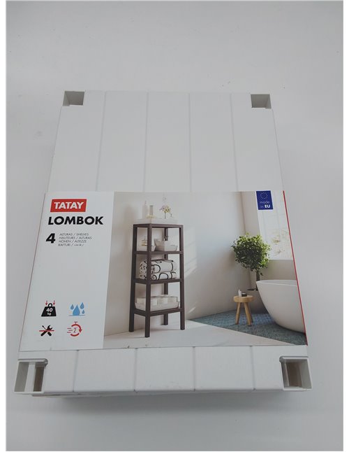 Tatay Estantería Lombok Rectangular, 4 alturas, de Polipropileno, Libre de BPA, Acabado Efecto Madera, Topes Antideslizantes, Ma