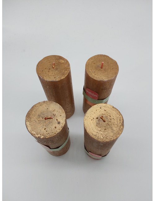 Bolsius - Vela rústica brillante de pilar - Oro - 19 cm - Paquete de 4 - No gotea - Velas perfumadas - 85 horas