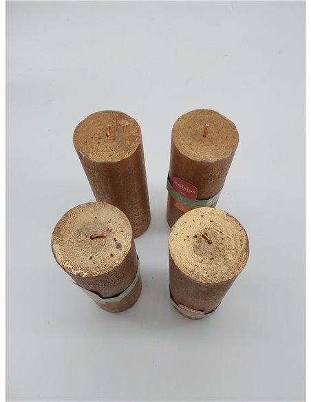 Bolsius - Vela rústica brillante de pilar - Oro - 19 cm - Paquete de 4 - No gotea - Velas perfumadas - 85 horas