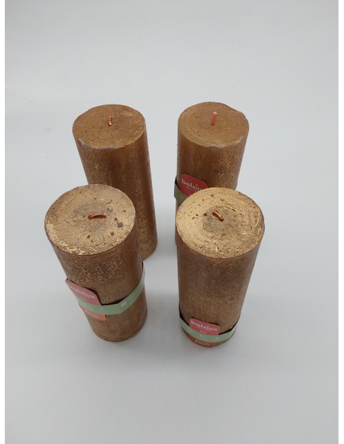 Bolsius - Vela rústica brillante de pilar - Oro - 19 cm - Paquete de 4 - No gotea - Velas perfumadas - 85 horas