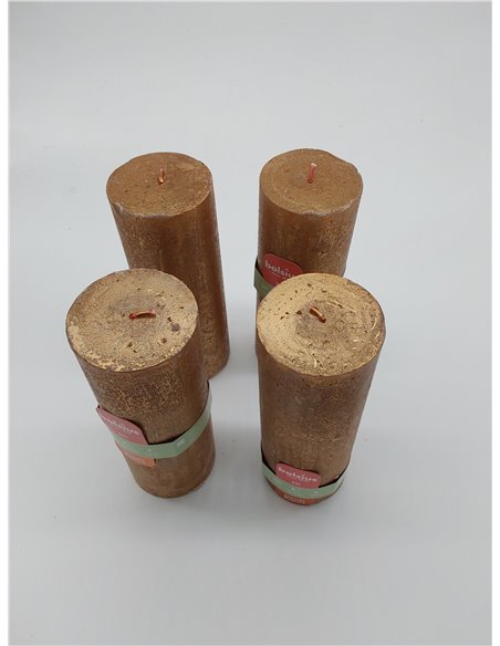 Bolsius - Vela rústica brillante de pilar - Oro - 19 cm - Paquete de 4 - No gotea - Velas perfumadas - 85 horas