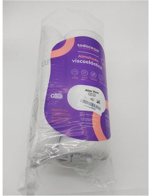 Todocama - Almohada viscoelástica, 67 cm núcleo Compacto. Doble Funda con Cremallera. Tejido Aloe Vera. Termorregulable adaptabi
