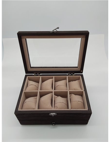 SONGMICS Caja de Relojes con 8 Ranuras, Estuche de Relojes de Madera de 2 Niveles con Tapa de Cristal, Almohadillas, Forro de Te
