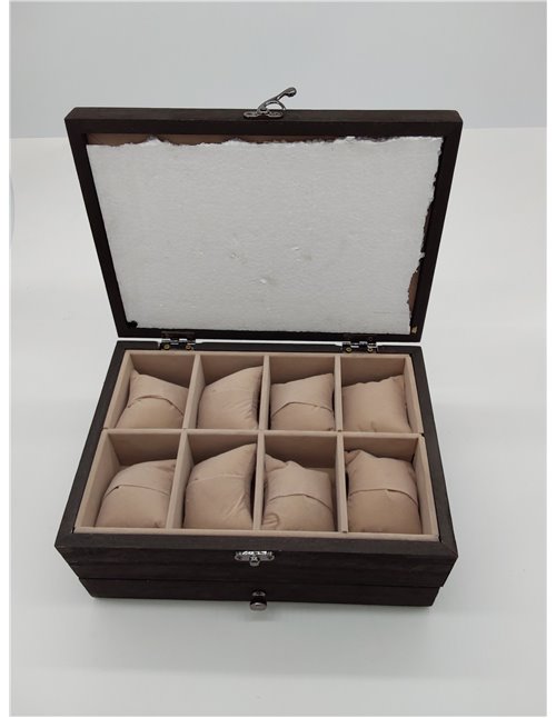SONGMICS Caja de Relojes con 8 Ranuras, Estuche de Relojes de Madera de 2 Niveles con Tapa de Cristal, Almohadillas, Forro de Te