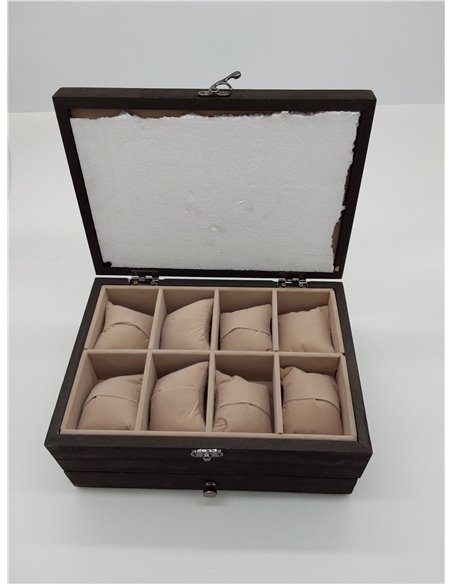 SONGMICS Caja de Relojes con 8 Ranuras, Estuche de Relojes de Madera de 2 Niveles con Tapa de Cristal, Almohadillas, Forro de Te