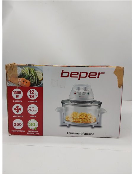 BEPER BF.640 Horno Halógeno, Capacidad Máxima 18L, Temporizador 60 Minutos, Blanco       