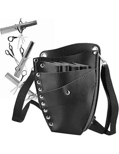 Pissente Funda de Cuero Bolsa Tijeras Peluquer¨ªa Cintur¨®n Extra¨ªble Multifuncional Herramientas Profesionales Peluquero