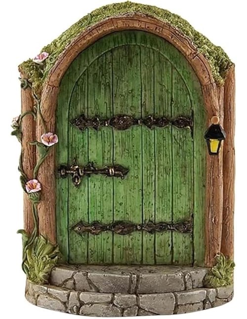 Puerta de hadas de madera verde