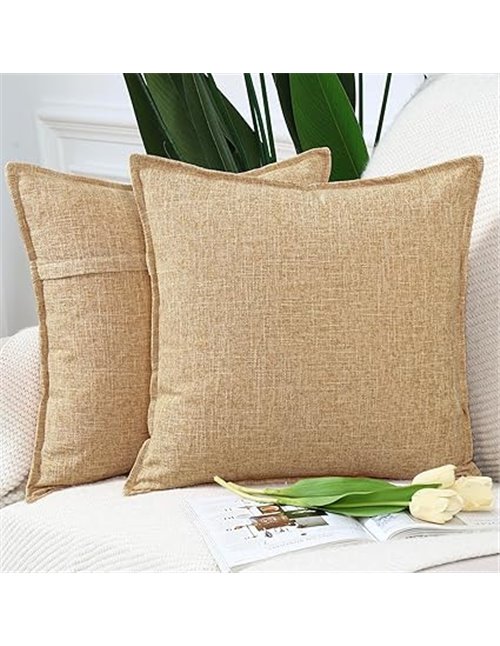Madizz Juego de 2 Suave Lino Decorativo Funda de cojíns Lujo Estilo Fundas de Almohada para el sofá Dormitorio Beige Cuadrado 40