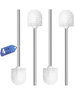 Topsky 4 cepillos de Inodoro reemplazables con Mango de Acero Inoxidable para Limpieza de Inodoro de baño (Blanco)
