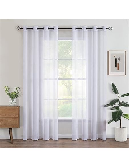 Woaboy Cortinas Salon Modernas Blancas 2 Piezas 140x245cm Cortinas para Ventana Dormitorio Visillos Translúcida Poliéster con An