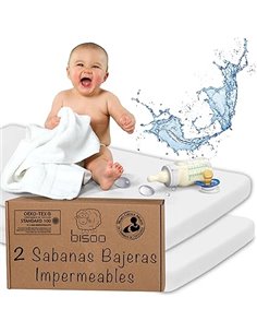 Bisoo Sábanas 80 x 160 Impermeables - Protector Colchon 80x160 con Capa de Algodon Certificado OekoTex para Cama Infantil Montes