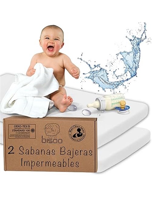 Bisoo Sábanas 80 x 160 Impermeables - Protector Colchon 80x160 con Capa de Algodon Certificado OekoTex para Cama Infantil Montes