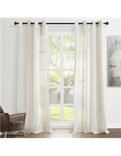 Topfinel Cortinas Salon para Ventana Grante Rayas Translúcidas 140x245cm Blanco+Caqui 2 Piezas Cortina Visillos con Ojales De Ba