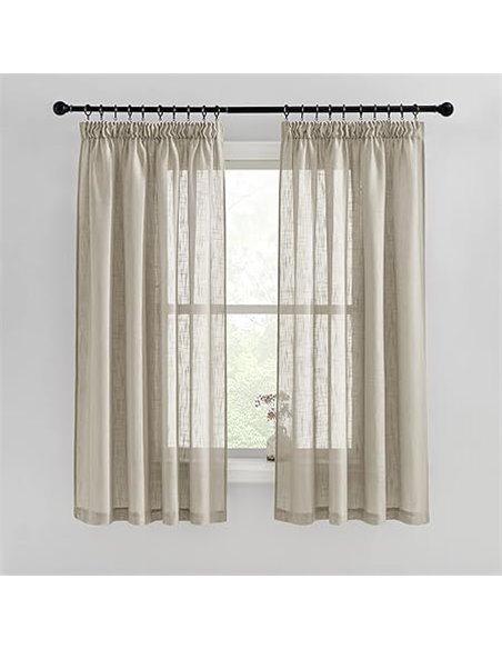 PONY DANCE Cortinas Dormitorio Cortas Cortinas Translucidas con Aspecto de Lino Visillos Cortas para Ventanas 2 Piezas de Cocina