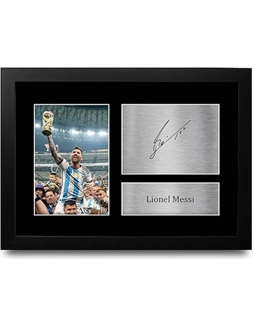 HWC Trading Lionel Messi A4 Enmarcado Regalo De Visualización De Fotos De Impresión De Imagen Impresa Autógrafo Firmado Por Arge