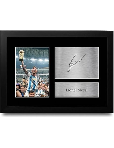 HWC Trading Lionel Messi A4 Enmarcado Regalo De Visualización De Fotos De Impresión De Imagen Impresa Autógrafo Firmado Por Arge