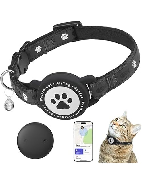 Rastreador de gatos – (1 unidad) rastreador GPS en tiempo real para gatos – sin tarifa mensual – funciona con Apple Find My (sol