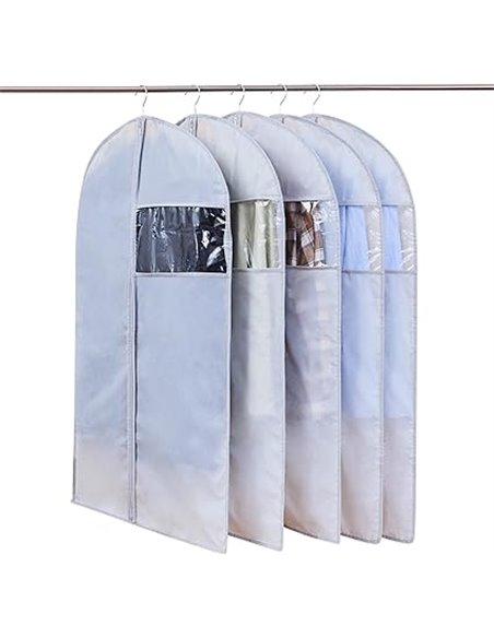 Niviy Fundas Ropa Armario Funda Traje Ventana Visible Bolsa de Viaje para Trajes Camisas Chaquetas Funda de Ropa 5pcs Gris 60x12