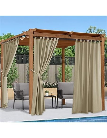 PONY DANCE Cortinas Exterior Terraza Cortinas Impermeable para Pergolas de Jardin Patio Porche con Velcro 2 Piezas